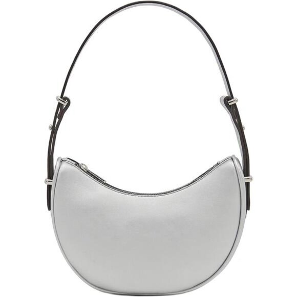 Small Crescent Smooth Faux Leather Bag Light Grey - Picture 1 of 7